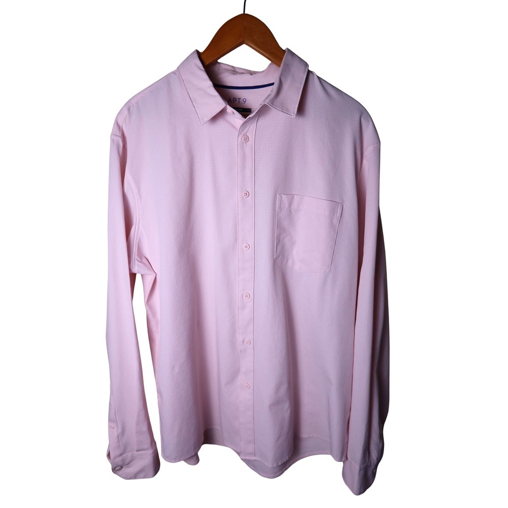 Apt. 9 Mens Slim Fit Long Sleeve Button Down Shirt Pink Textured Size XL